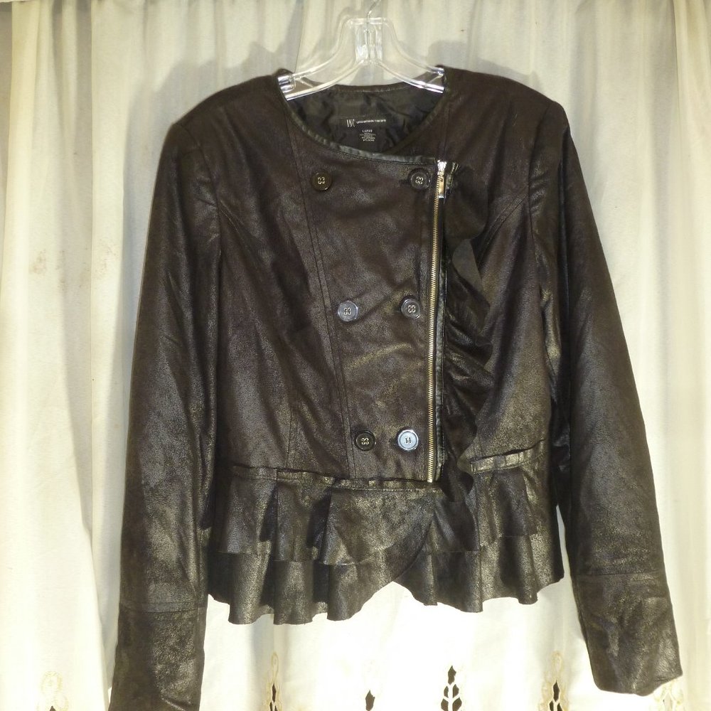 Women's Elegant Double Breasted Long Sleeve w/ Ruffle and zip decor Blazer  Sz L